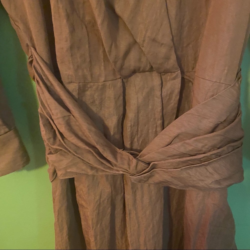 Zara limited edition draped caramel brown slit midi dress with sash belt - Picture 7 of 11